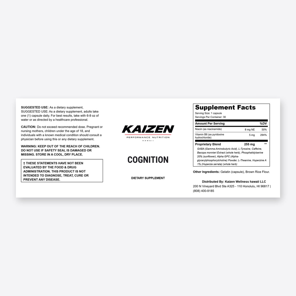 Kaizen Performance Nutrition COGNITIVE ENHANCEMENT – Focus & Clarity Support, 30 Capsules