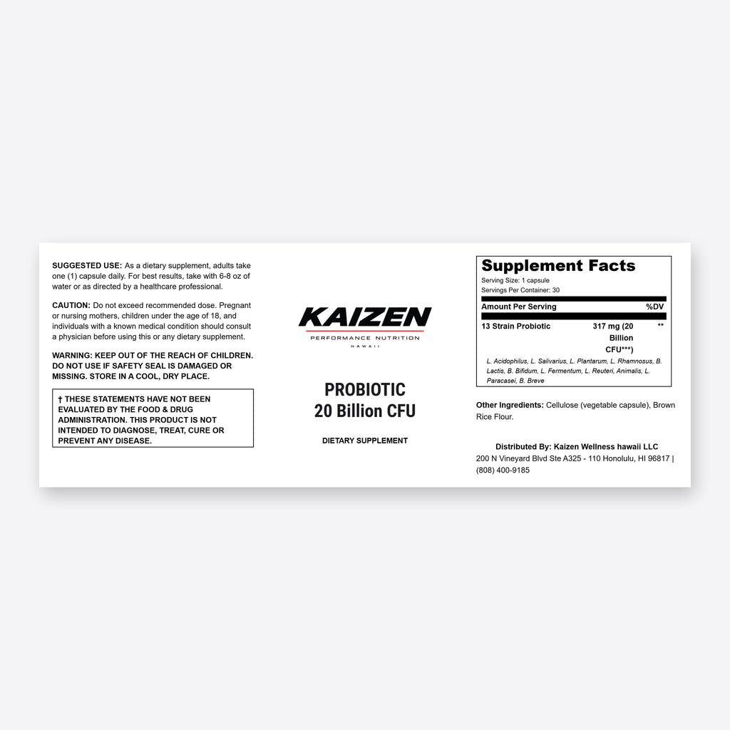 Kaizen Performance Nutrition 20 BILLION PROBIOTIC – Supports Gut Health & Digestive Balance, 30 Capsules
