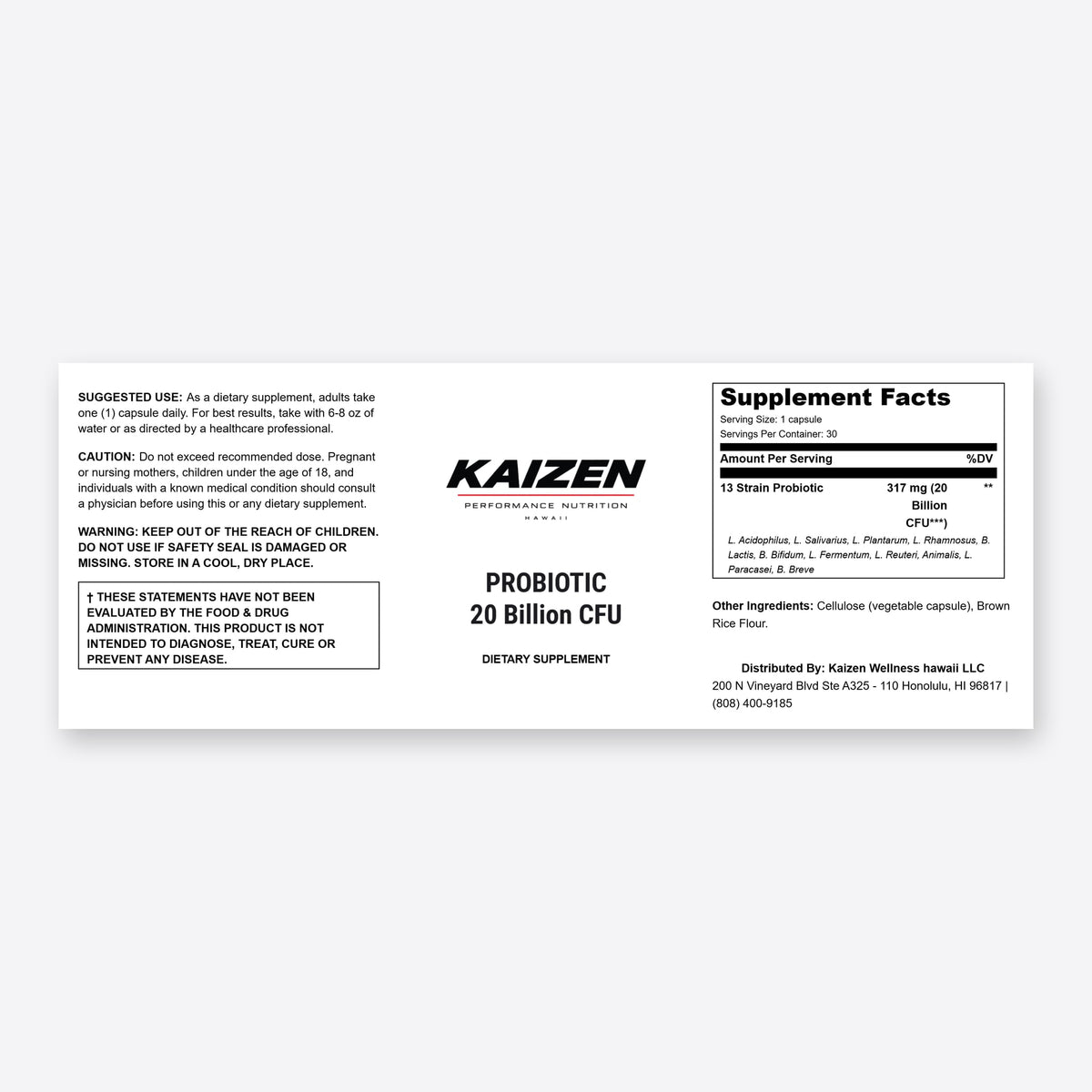Kaizen Performance Nutrition 20 BILLION PROBIOTIC – Supports Gut Health & Digestive Balance, 30 Capsules