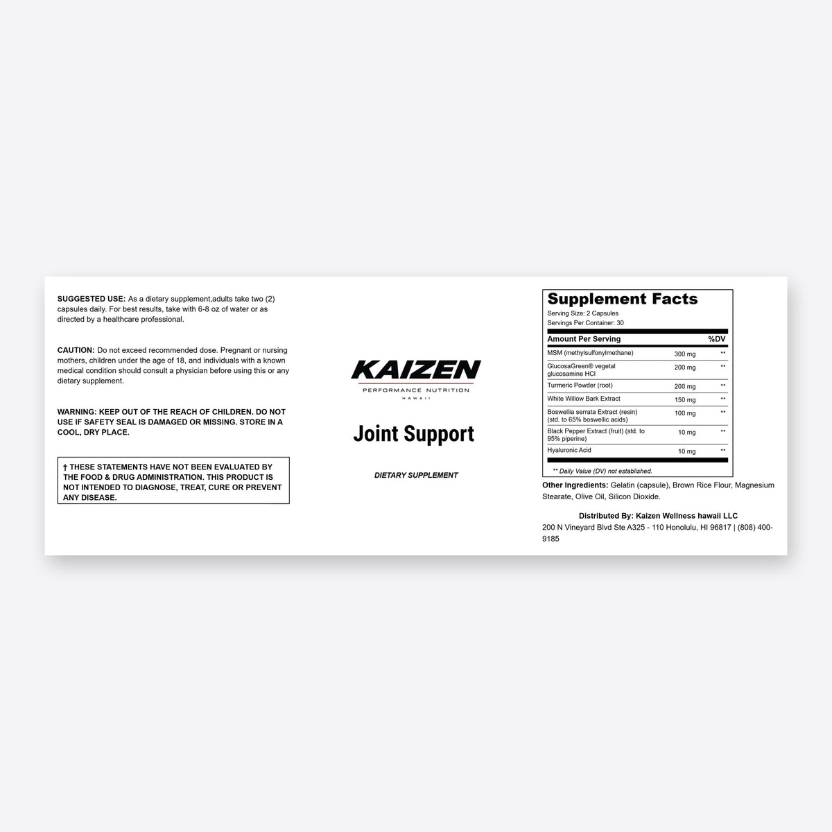 Kaizen Performance Nutrition JOINT SUPPORT – Supports Joint Comfort & Mobility, 60 Capsules