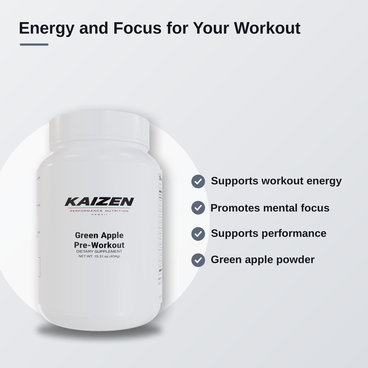 Kaizen Performance Nutrition Green Apple Pre-Workout – Energy & Focus Support, 434g Powder