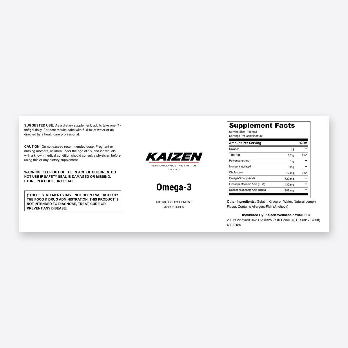 Kaizen Performance Nutrition Omega-3 – Daily Heart & Brain Support, 30 Softgels