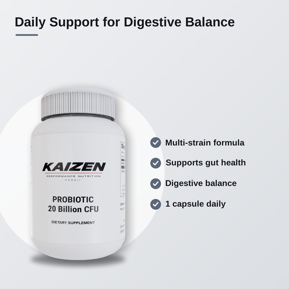Kaizen Performance Nutrition 20 BILLION PROBIOTIC – Supports Gut Health & Digestive Balance, 30 Capsules